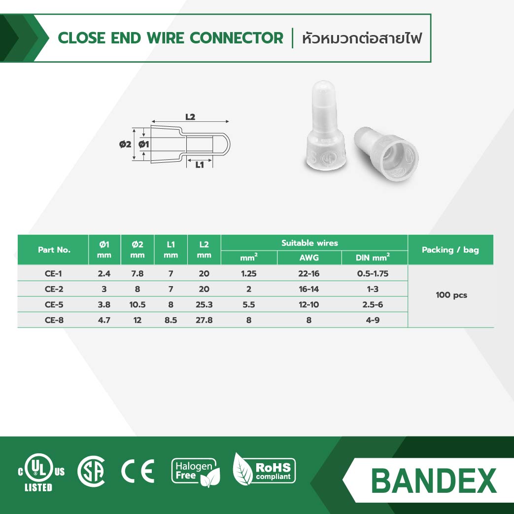 หัวหมวกต่อสายไฟ/Close End Wire Connector - Image 3